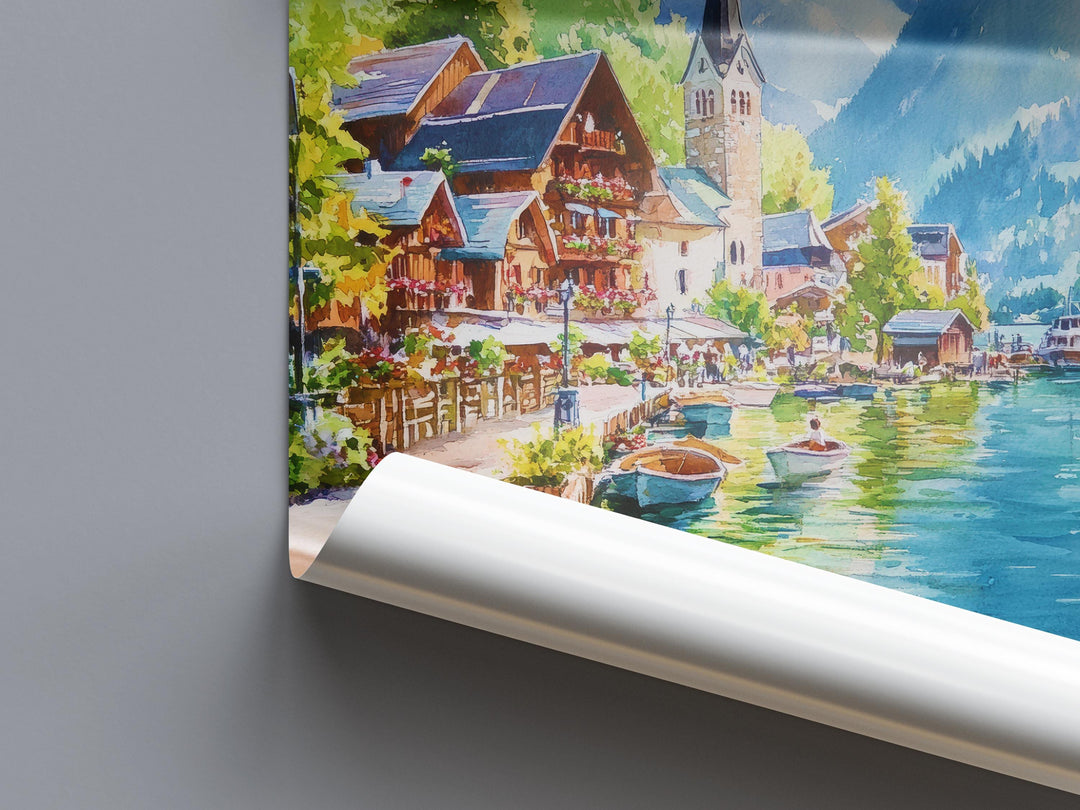 Hallstatt Watercolor Poster Wall Art Hallstatt Wall Hanging Home Décor Hallstatt Gift Art Lovers Austria Wall Art