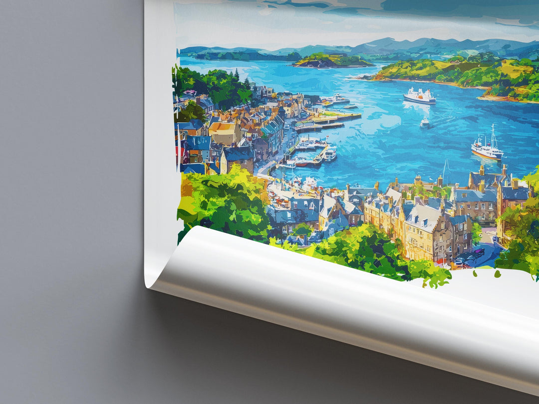 Oban Watercolor Poster Oban Scotland Travel Print Wall Art Oban Home Decor Oban Gift Art Lovers Scottish Coast