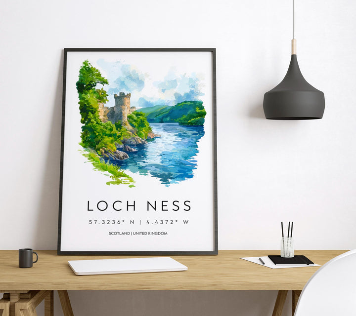 Loch Ness Watercolor Poster Loch Ness Scotland Travel Print Wall Art Loch Ness Home Decor Loch Ness Gift Art Lovers Scottish Highlands
