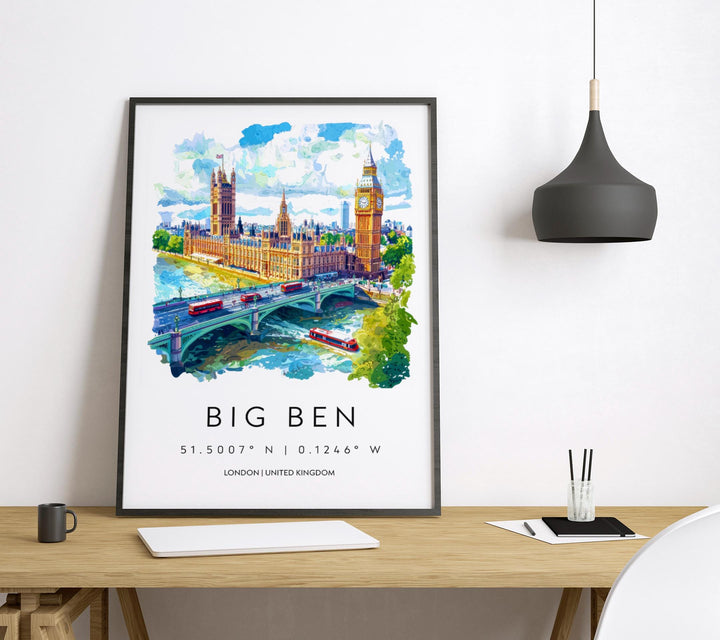 Big Ben Watercolor Poster Big Ben London Travel Print Wall Art Big Ben Home Decor Big Ben Gift Art Lovers UK Landmark