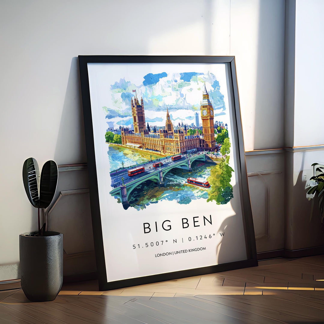 Big Ben Watercolor Poster Big Ben London Travel Print Wall Art Big Ben Home Decor Big Ben Gift Art Lovers UK Landmark