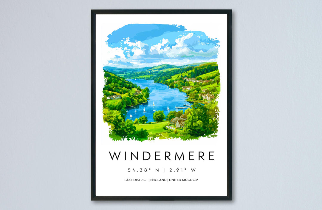 Windermere Watercolor Poster Windermere Lake District Travel Print Wall Art Windermere Home Decor Windermere Gift Art Lovers UK Lake