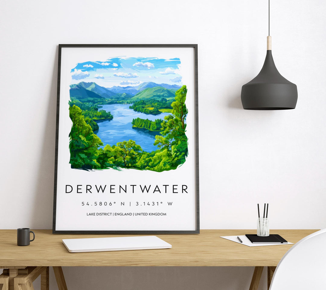 Derwentwater Watercolor Poster Derwentwater Lake District Travel Print Wall Art Derwentwater Home Decor Derwentwater Gift UK Lake