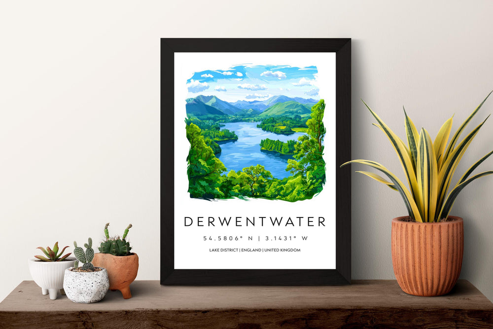 Derwentwater Watercolor Poster Derwentwater Lake District Travel Print Wall Art Derwentwater Home Decor Derwentwater Gift UK Lake