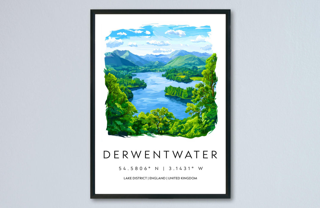 Derwentwater Watercolor Poster Derwentwater Lake District Travel Print Wall Art Derwentwater Home Decor Derwentwater Gift UK Lake
