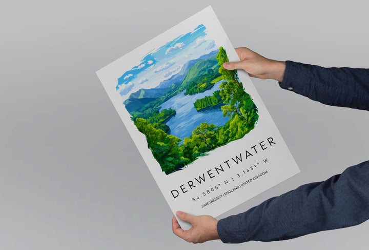 Derwentwater Watercolor Poster Derwentwater Lake District Travel Print Wall Art Derwentwater Home Decor Derwentwater Gift UK Lake