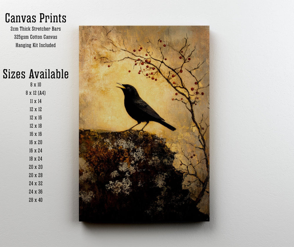 Blackbird Cottagecore Print | Vintage Bird Art, Dark Academia Decor
