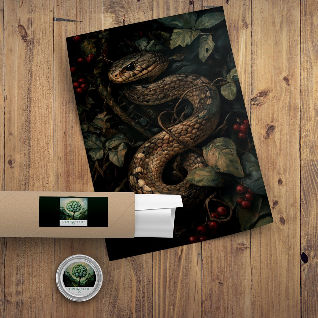 Snake in Bramble Print | Vintage Cottagecore Forest Art