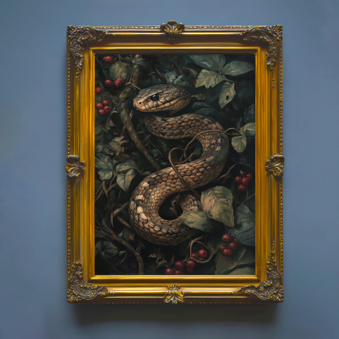 Snake in Bramble Print | Vintage Cottagecore Forest Art