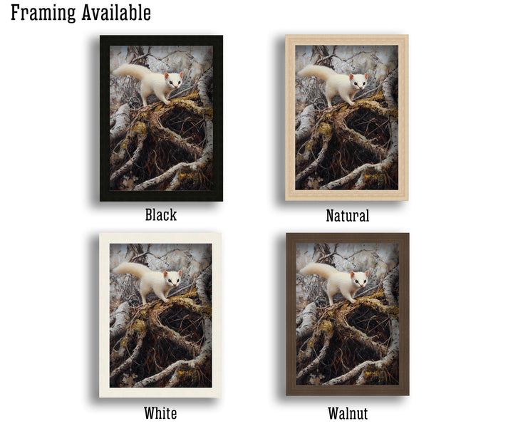 Stoat Winter Coat Print, Vintage Forest Art, Cottagecore Decor