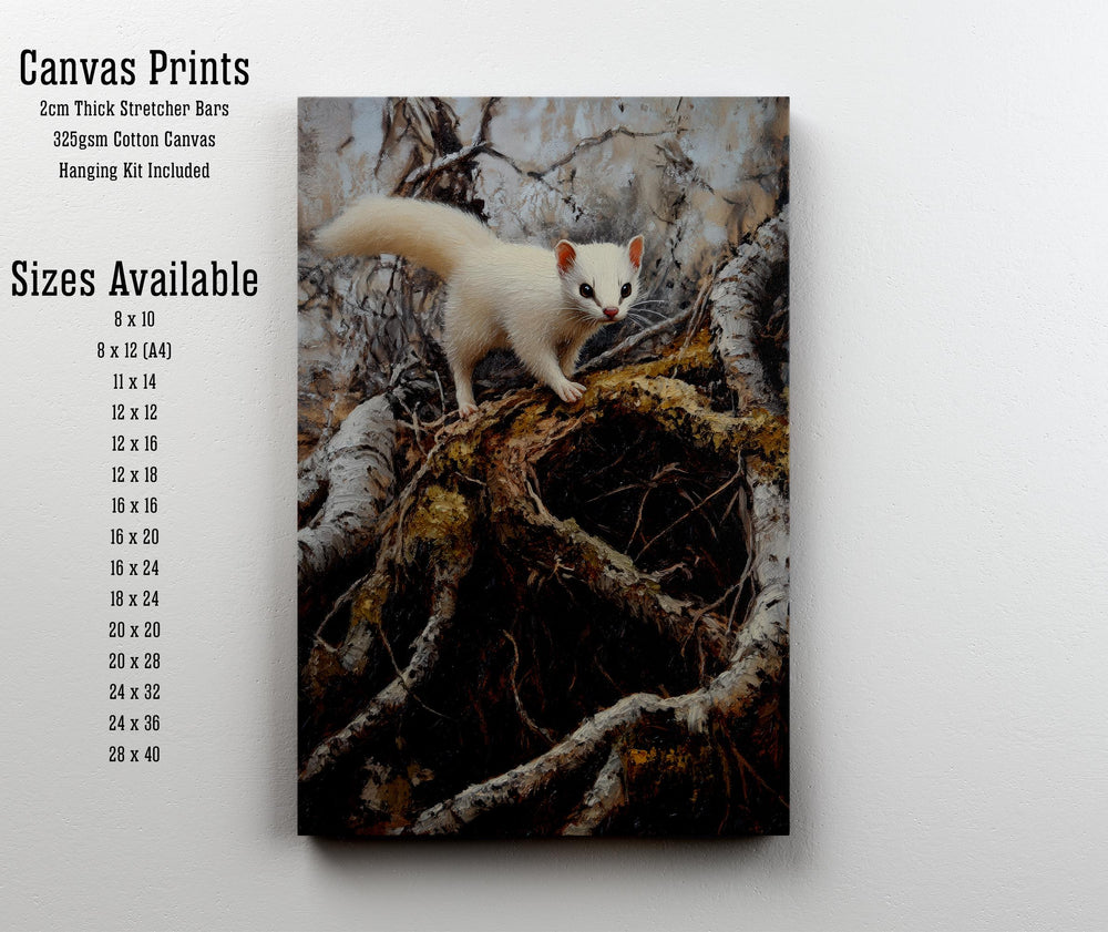 Stoat Winter Coat Print, Vintage Forest Art, Cottagecore Decor