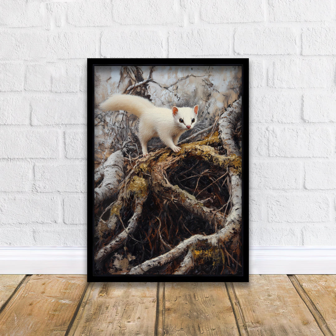 Stoat Winter Coat Print, Vintage Forest Art, Cottagecore Decor