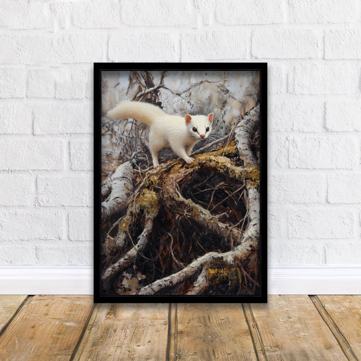 Stoat Winter Coat Print, Vintage Forest Art, Cottagecore Decor