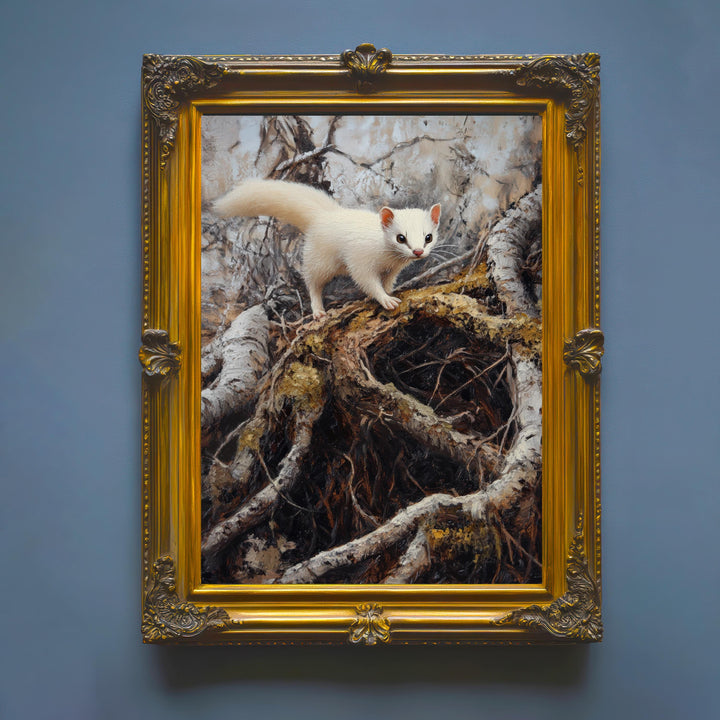 Stoat Winter Coat Print, Vintage Forest Art, Cottagecore Decor