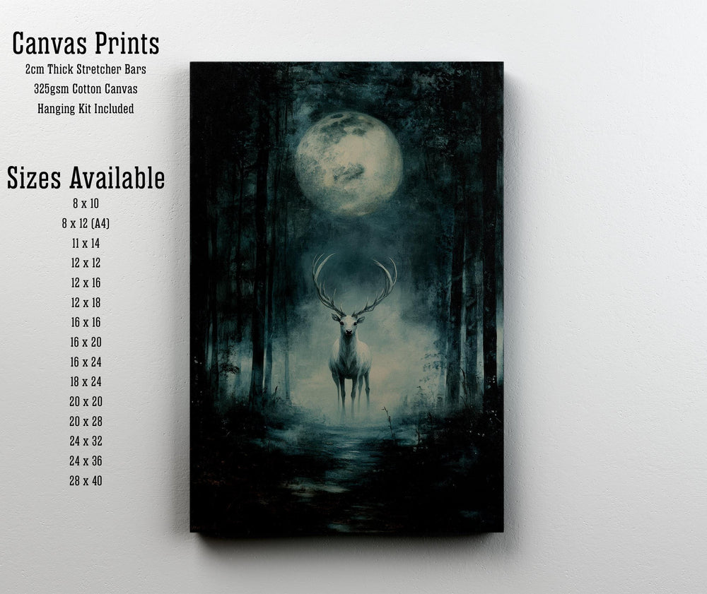 White Stag Moon Print, Vintage Forest Illustration
