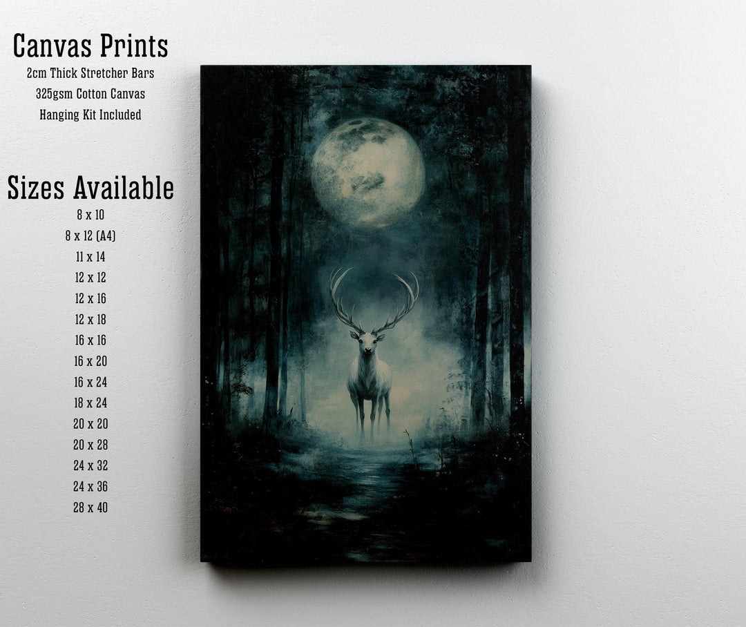 White Stag Moon Print, Vintage Forest Illustration