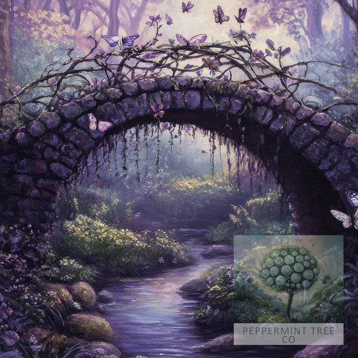 Butterfly Bridge Print, Vintage Forest Art, Cottagecore Wall Decor