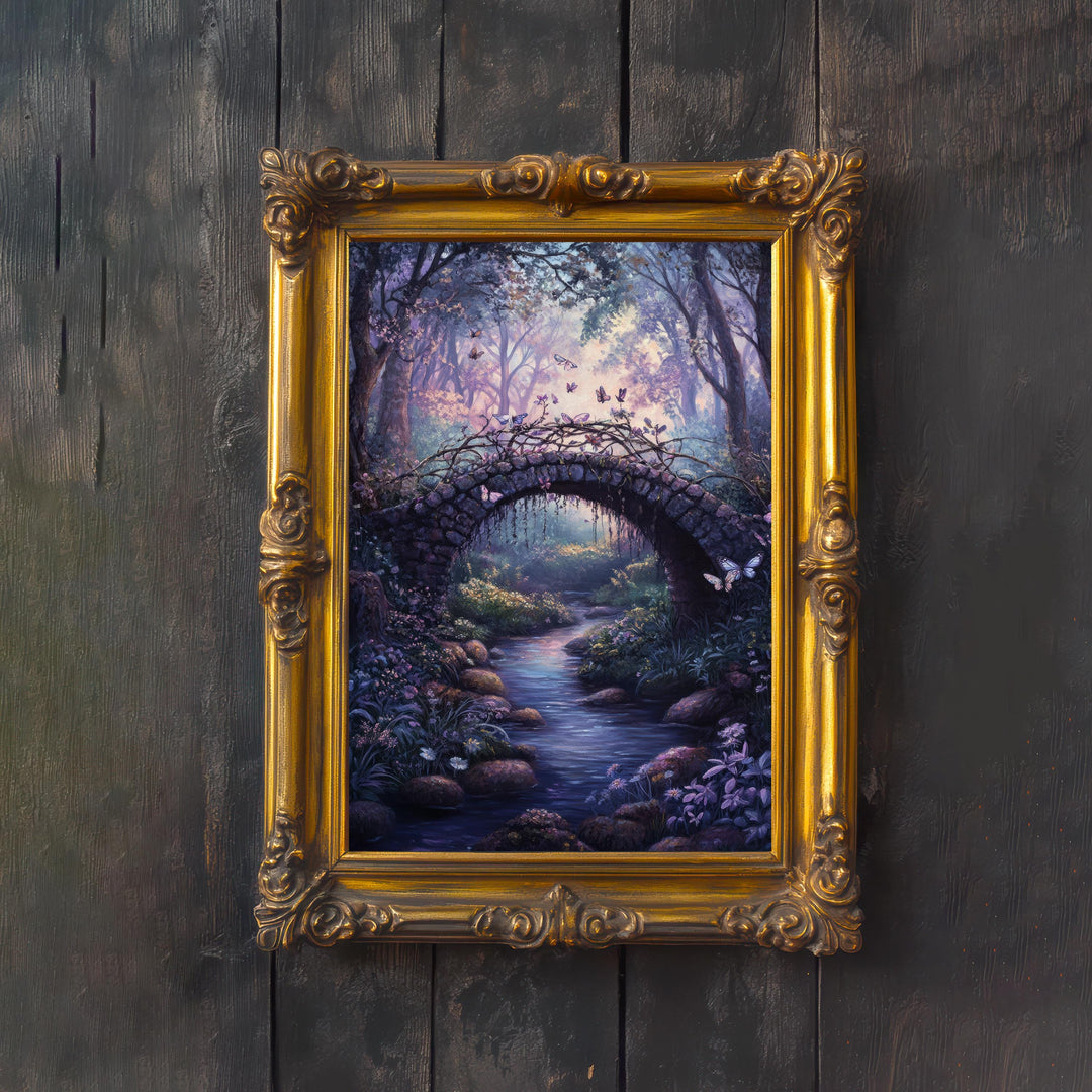 Butterfly Bridge Print, Vintage Forest Art, Cottagecore Wall Decor