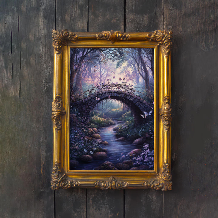 Butterfly Bridge Print, Vintage Forest Art, Cottagecore Wall Decor