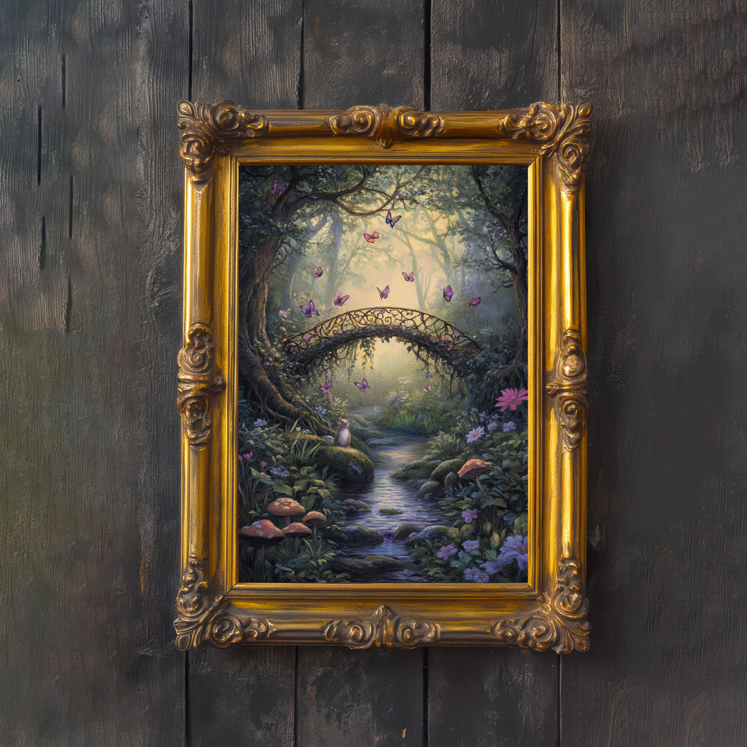 Butterfly Bridge Print: Vintage Cottagecore Forest Art