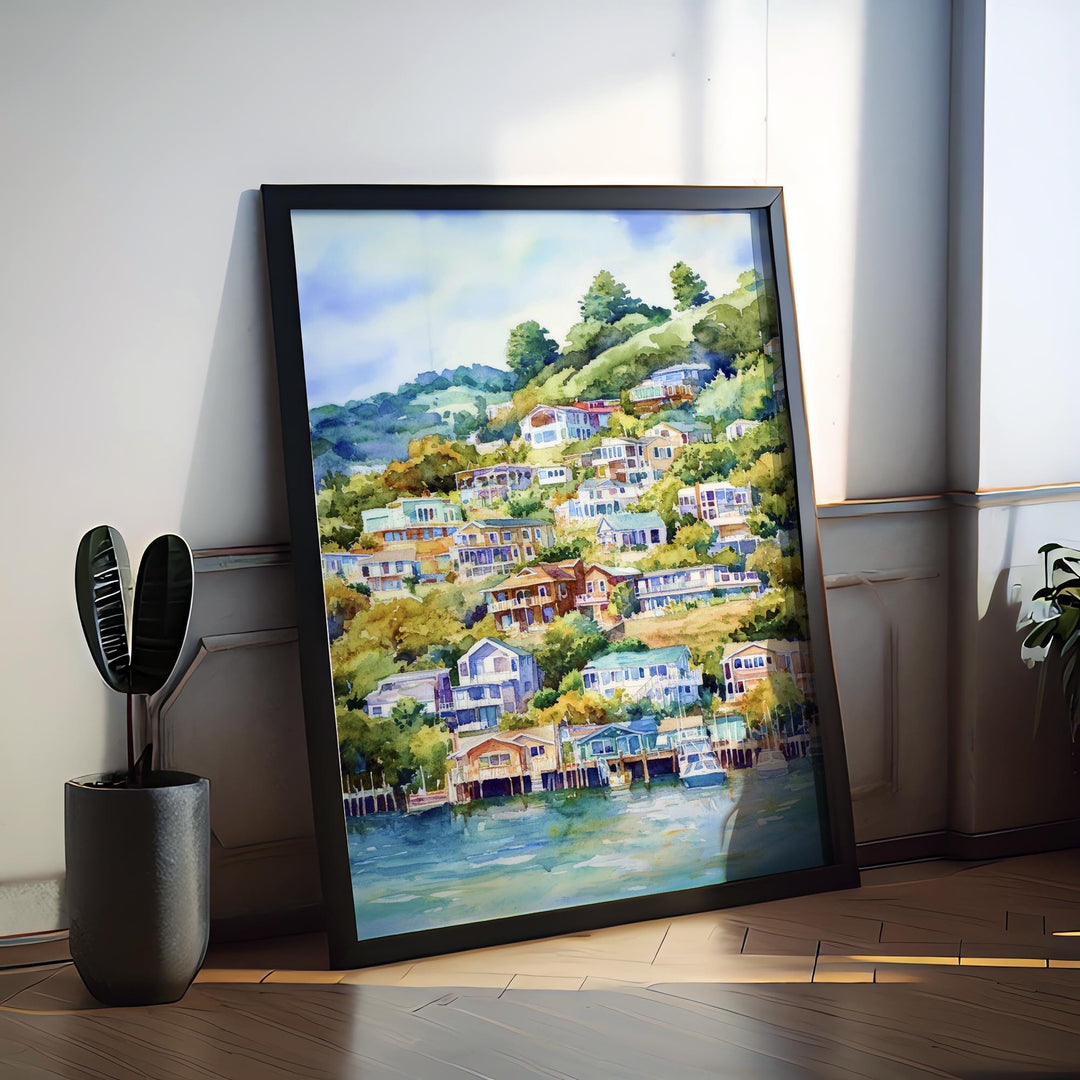 Sausalito Watercolor Poster Sausalito California Travel Print Wall Art Sausalito Home Decor Sausalito Gift Art Lovers California