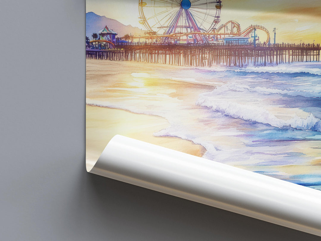 Santa Monica Pier Watercolor Poster Santa Monica CA Travel Print Wall Art Santa Monica Pier Home Decor Santa Monica Pier Gift Art Lovers