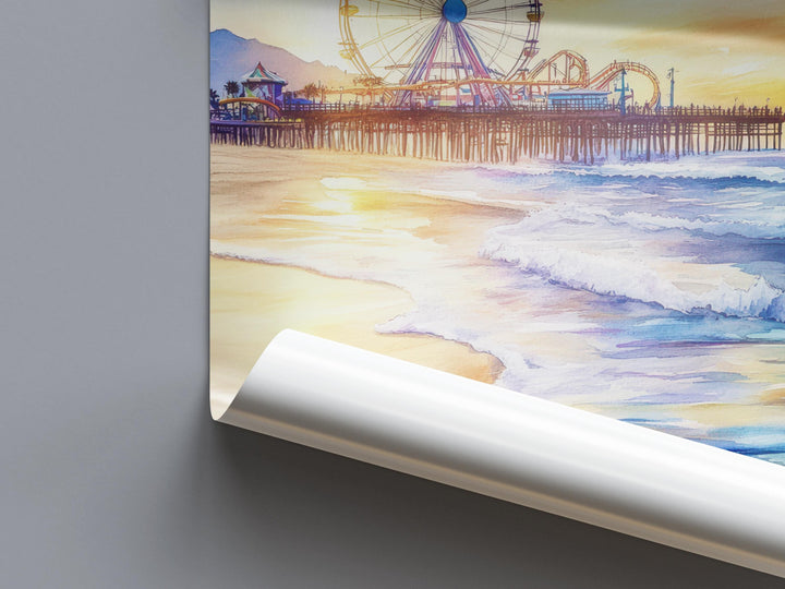 Santa Monica Pier Watercolor Poster Santa Monica CA Travel Print Wall Art Santa Monica Pier Home Decor Santa Monica Pier Gift Art Lovers