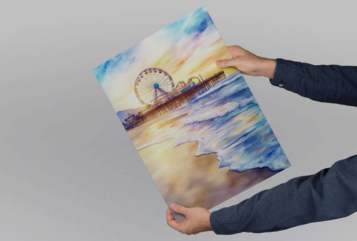 Santa Monica Pier Watercolor Poster Santa Monica CA Travel Print Wall Art Santa Monica Pier Home Decor Santa Monica Pier Gift Art Lovers