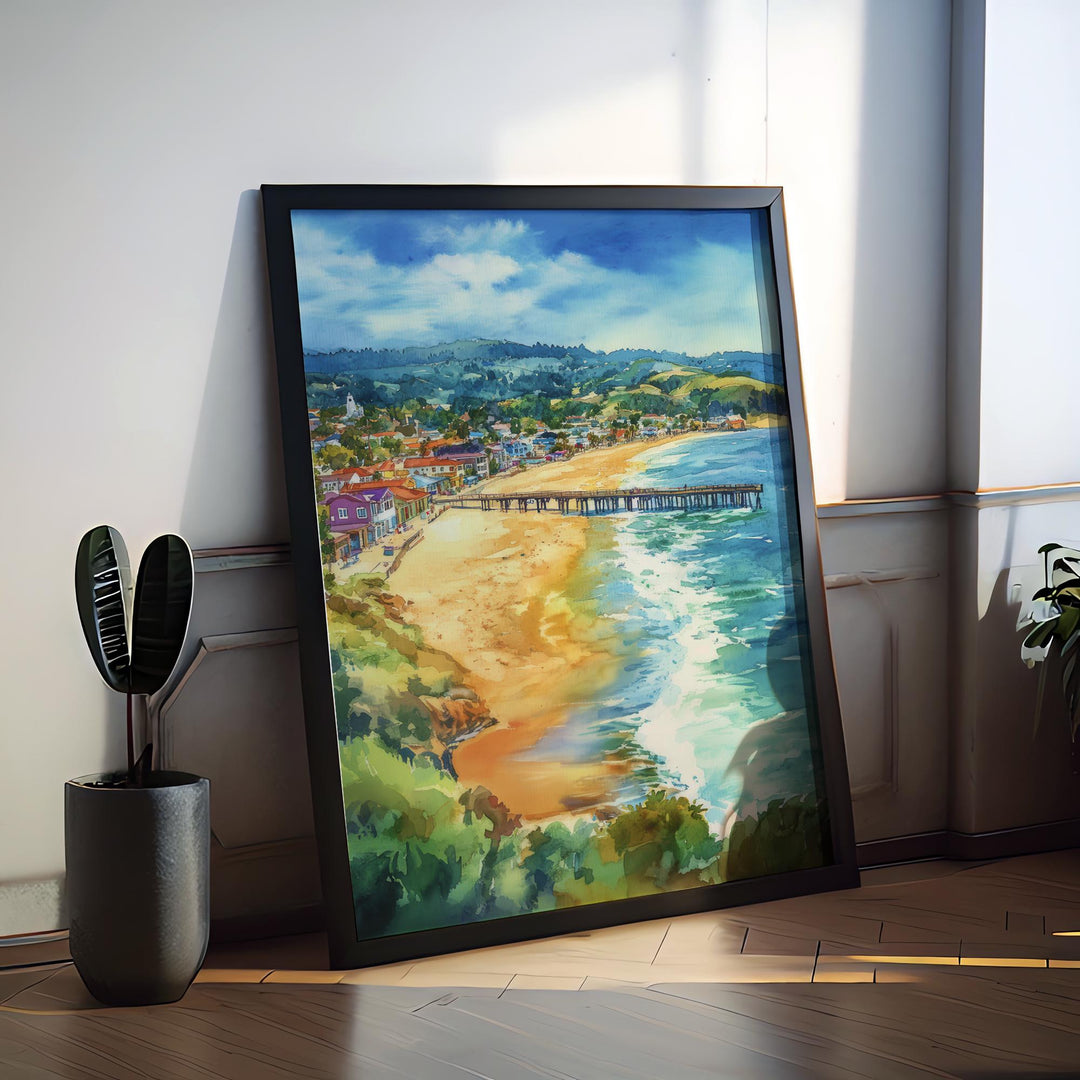 Santa Cruz Watercolor Poster Santa Cruz California Travel Print Wall Art Santa Cruz Home Decor Santa Cruz Gift Art Lovers Beach Town