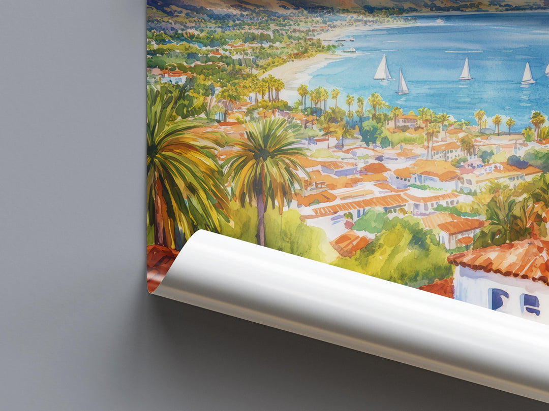 Santa Barbara Watercolor Poster Santa Barbara California Travel Print Wall Art Santa Barbara Home Decor Santa Barbara Gift Art Lovers