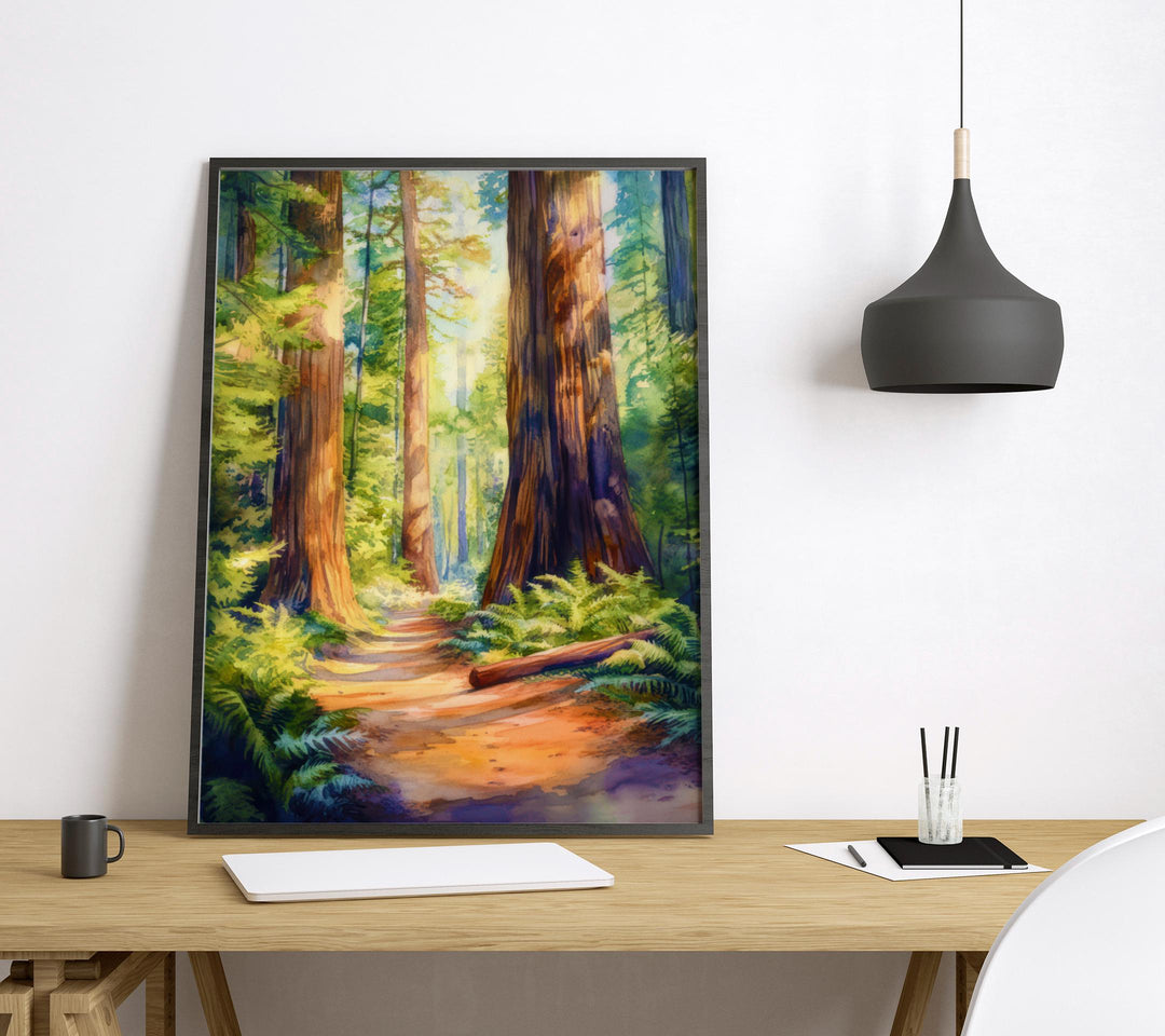 Redwood National State and Parks Watercolor Poster California Travel Print Wall Art Redwood Home Decor Redwood Gift Nature Lovers