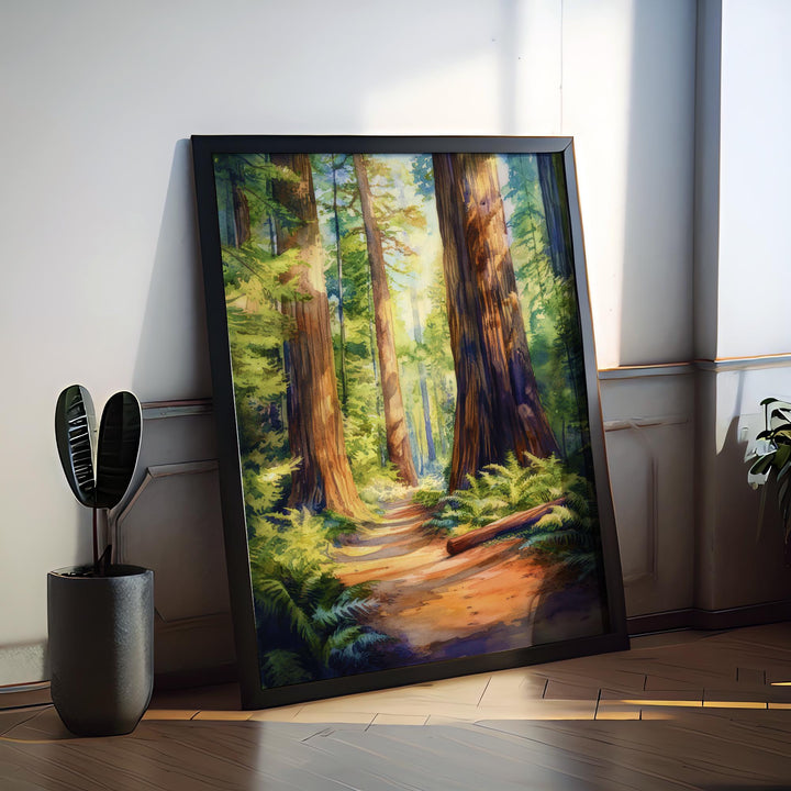 Redwood National State and Parks Watercolor Poster California Travel Print Wall Art Redwood Home Decor Redwood Gift Nature Lovers