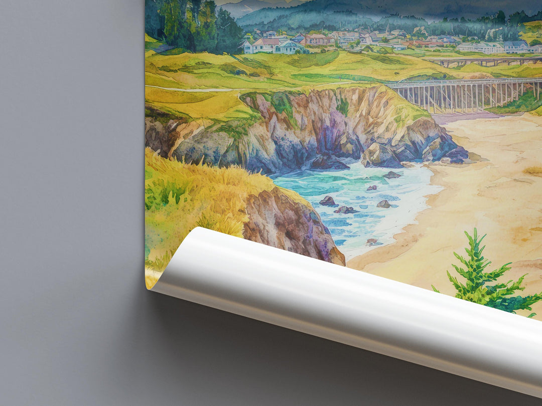 Mendocino Watercolor Poster Mendocino California Travel Print Wall Art Mendocino Home Decor Mendocino Gift Art Lovers Coastal Village