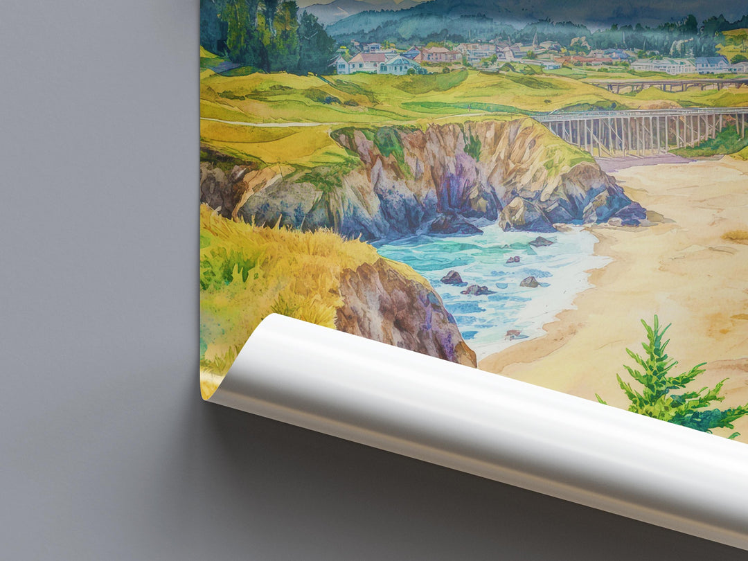 Mendocino Watercolor Poster Mendocino California Travel Print Wall Art Mendocino Home Decor Mendocino Gift Art Lovers Coastal Village