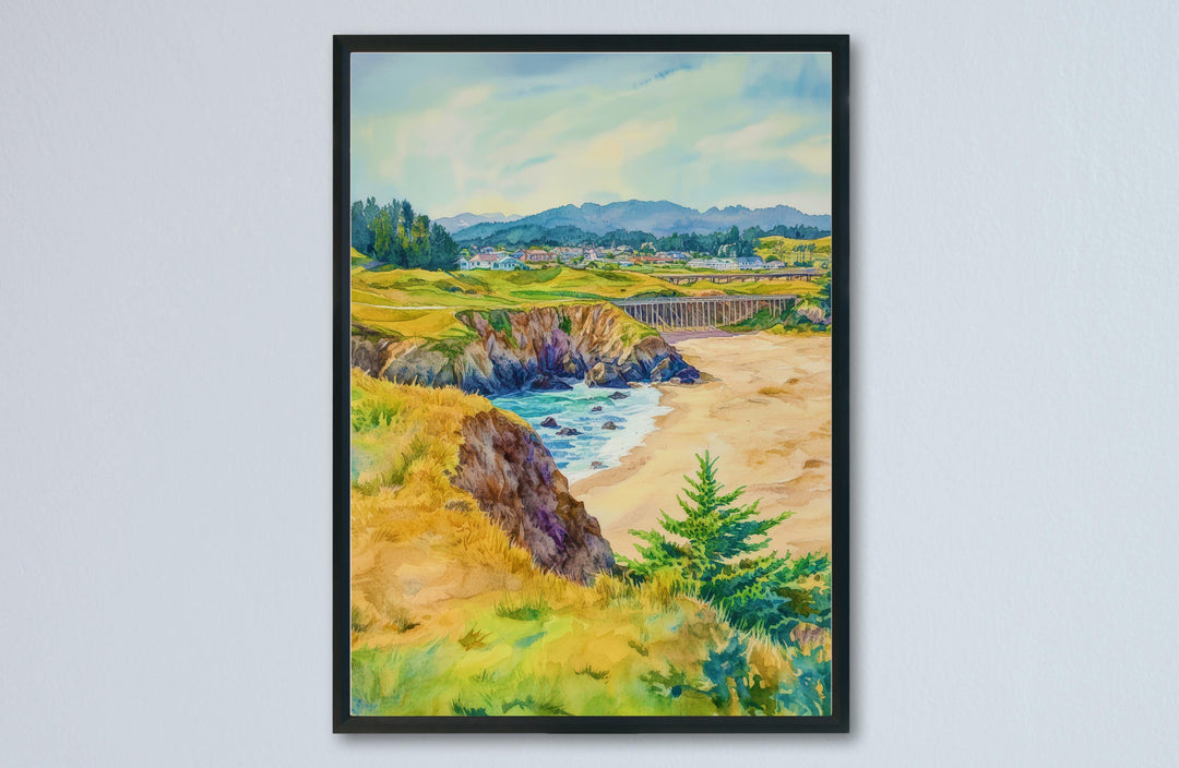 Mendocino Watercolor Poster Mendocino California Travel Print Wall Art Mendocino Home Decor Mendocino Gift Art Lovers Coastal Village