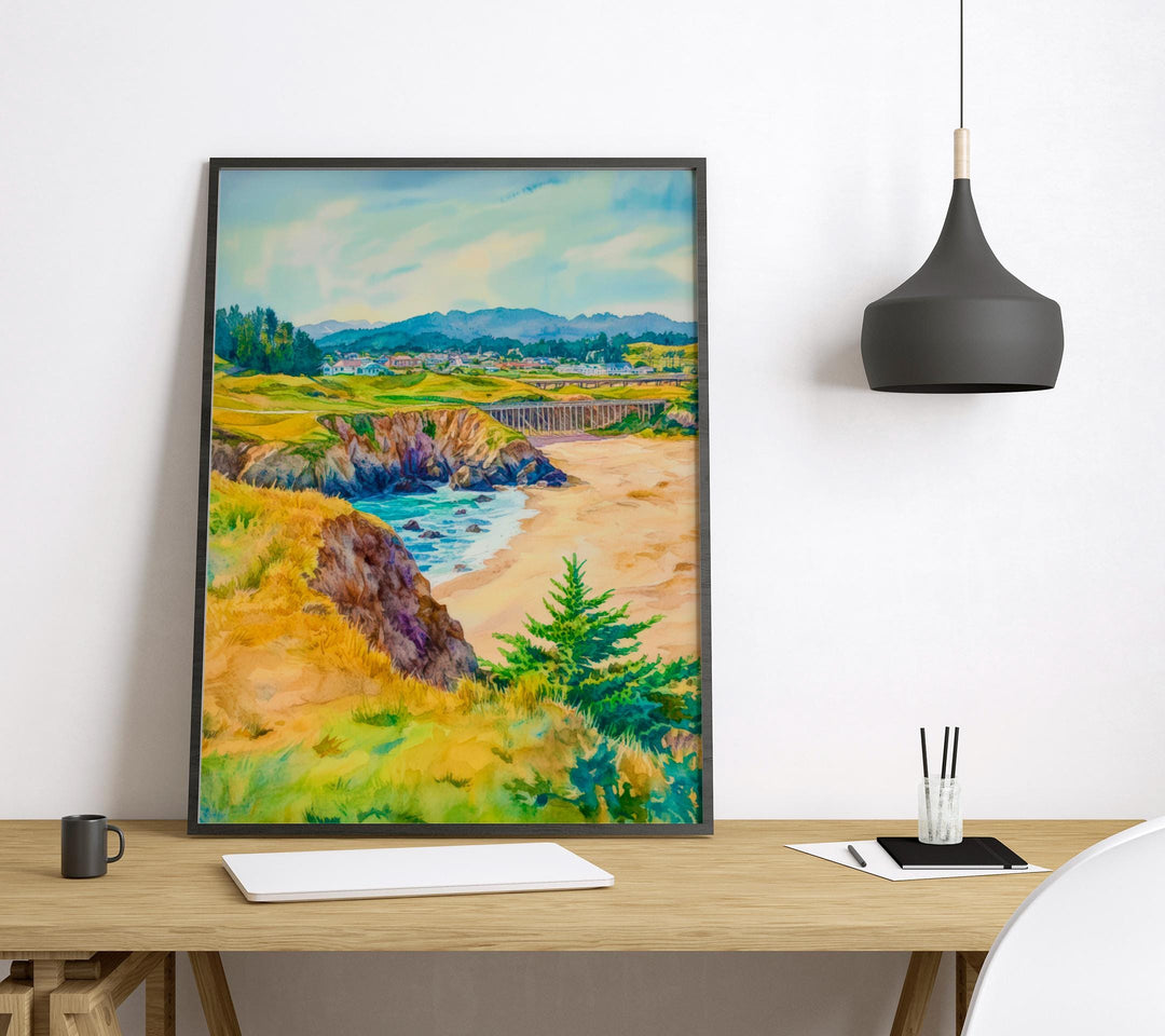 Mendocino Watercolor Poster Mendocino California Travel Print Wall Art Mendocino Home Decor Mendocino Gift Art Lovers Coastal Village
