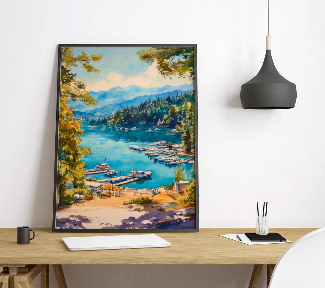 Lake Arrowhead Watercolor Poster Lake Arrowhead California Travel Print Wall Art Lake Arrowhead Home Decor Lake Arrowhead Gift Art Lovers