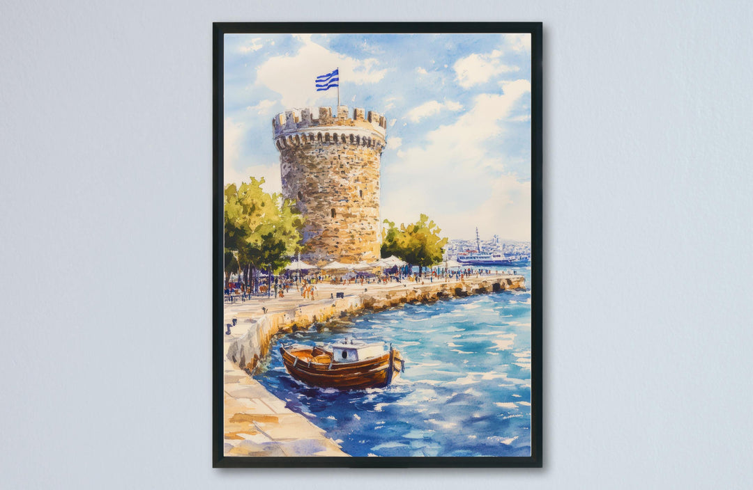 Thessaloniki Watercolor Poster Greece Travel Print Wall Art Home Decor Gift Greek City Souvenir White Tower Aegean Sea Ar