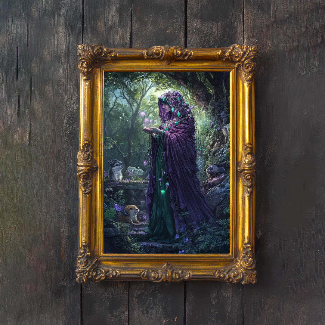 Gemstone Witch Cottagecore Art Print, Vintage Magical Illustration