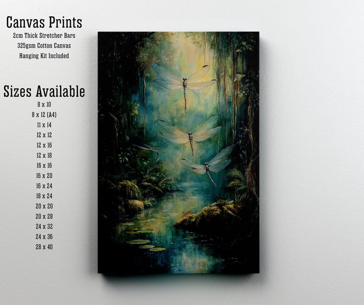 Fern Winged Dragonflies Art Print, Vintage Cottagecore Decor