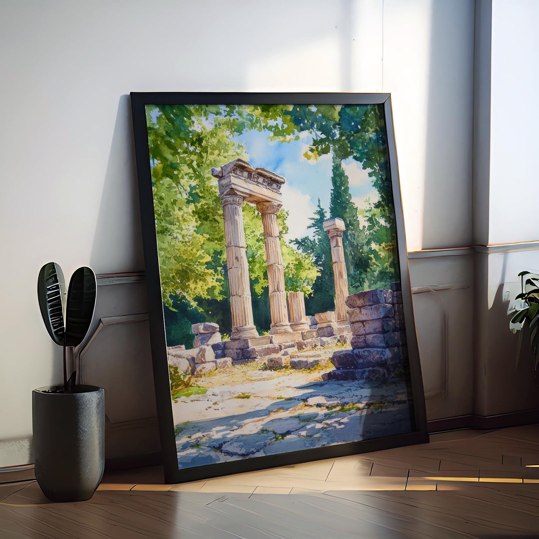 Olympia Watercolor Poster Greece Travel Print Wall Art Home Decor Gift Greek Site Souvenir Ancient Ruins History Wall Decor Hanging