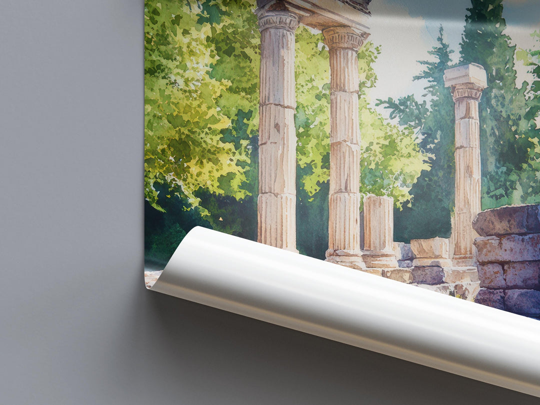 Olympia Watercolor Poster Greece Travel Print Wall Art Home Decor Gift Greek Site Souvenir Ancient Ruins History Wall Decor Hanging