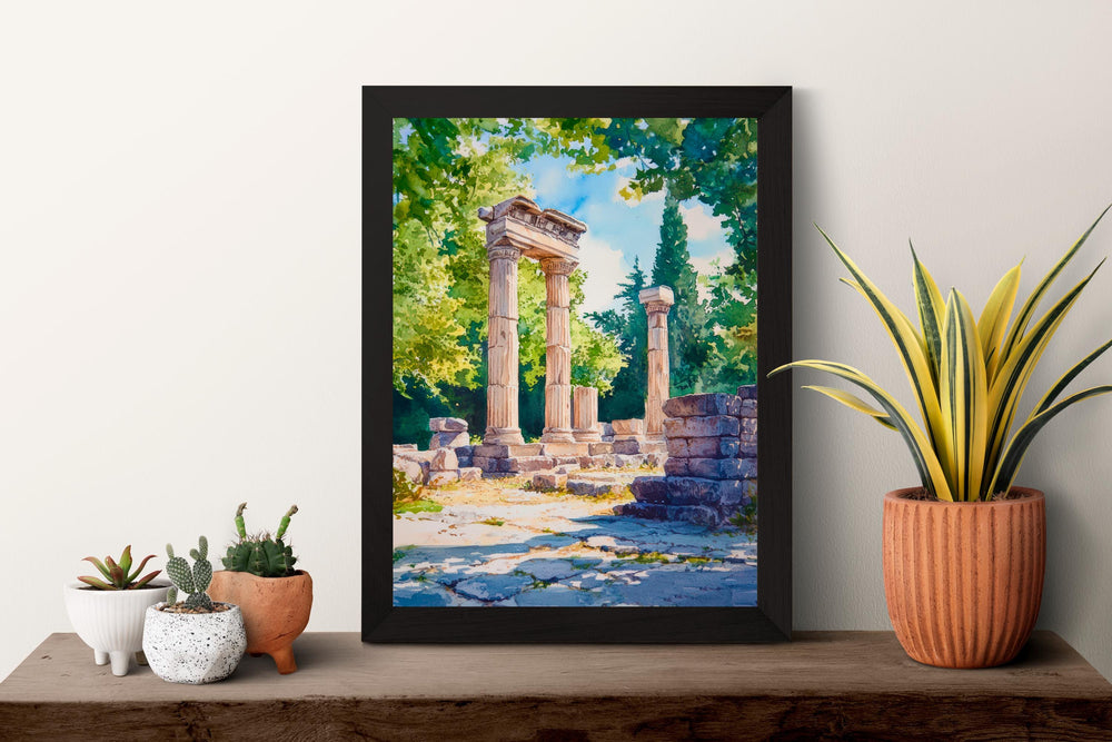 Olympia Watercolor Poster Greece Travel Print Wall Art Home Decor Gift Greek Site Souvenir Ancient Ruins History Wall Decor Hanging