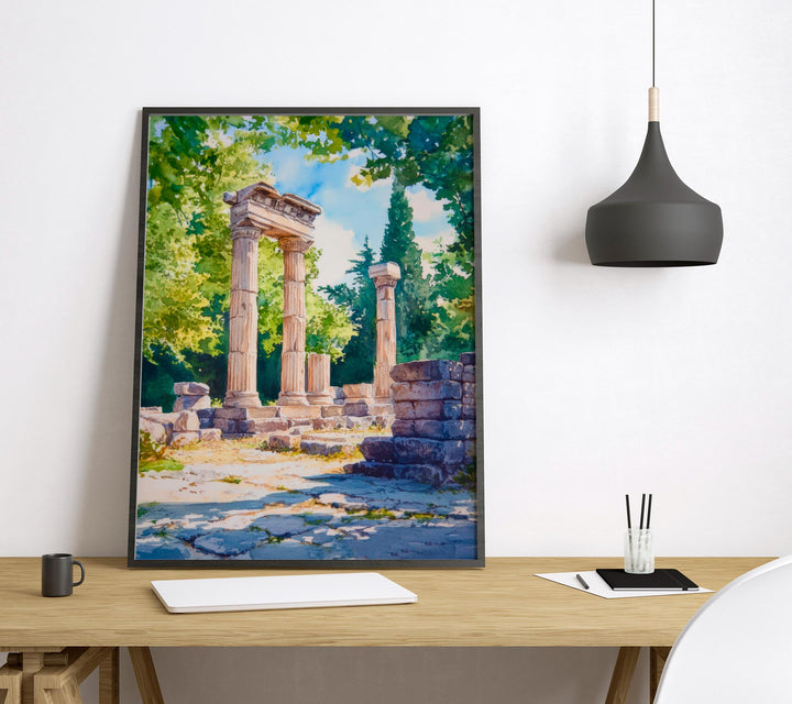 Olympia Watercolor Poster Greece Travel Print Wall Art Home Decor Gift Greek Site Souvenir Ancient Ruins History Wall Decor Hanging