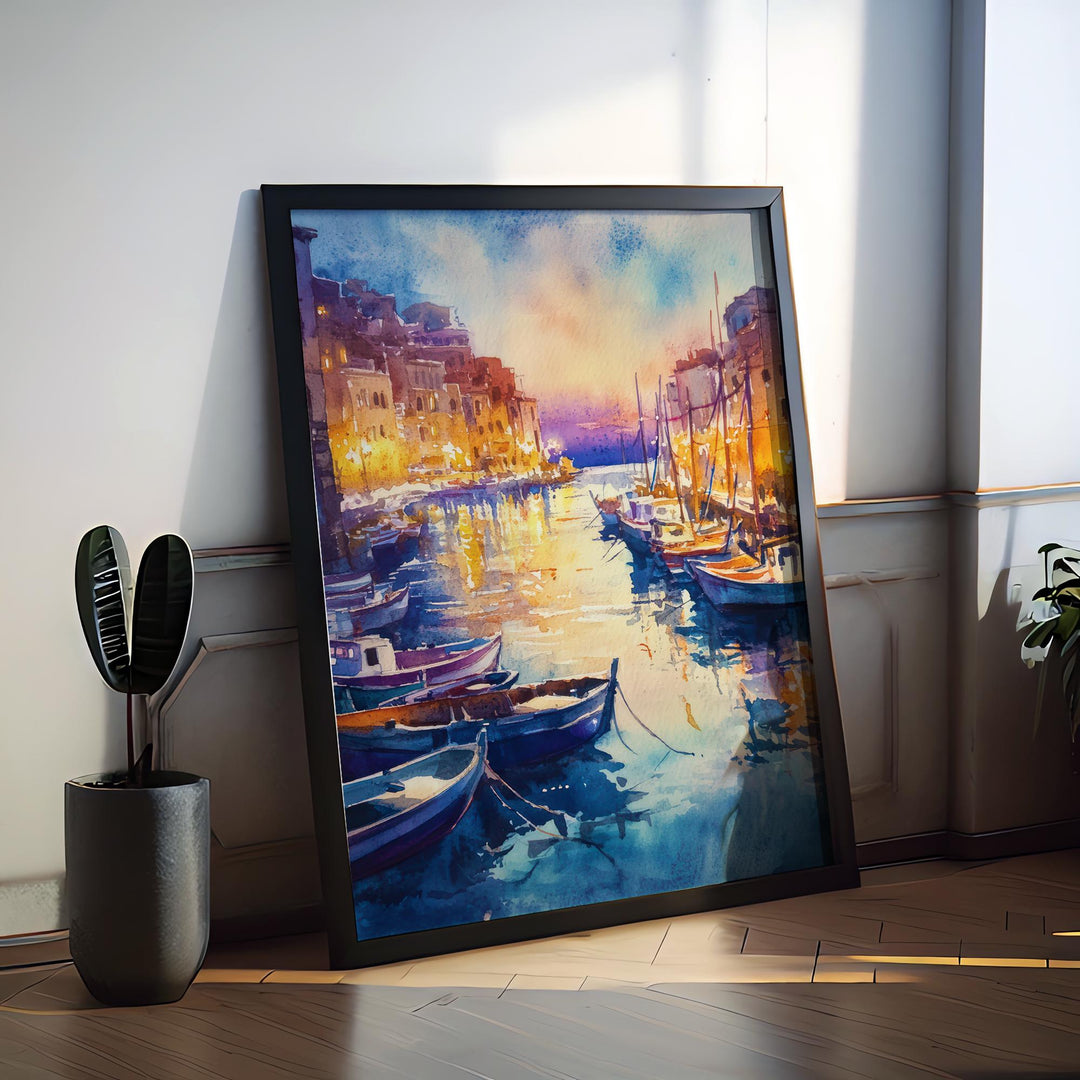 Heraklion Watercolor Poster Greece Travel Print Wall Art Home Decor Gift Greek City Souvenir Knossos Palace Venetian Port Wall Decor Hanging