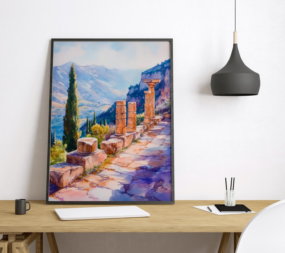 Delphi Watercolor Poster Greece Travel Print Wall Art Home Decor Gift Greek Site Souvenir Ancient Ruins Oracle History Wall Decor Hanging