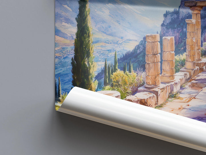 Delphi Watercolor Poster Greece Travel Print Wall Art Home Decor Gift Greek Site Souvenir Ancient Ruins Oracle History Wall Decor Hanging