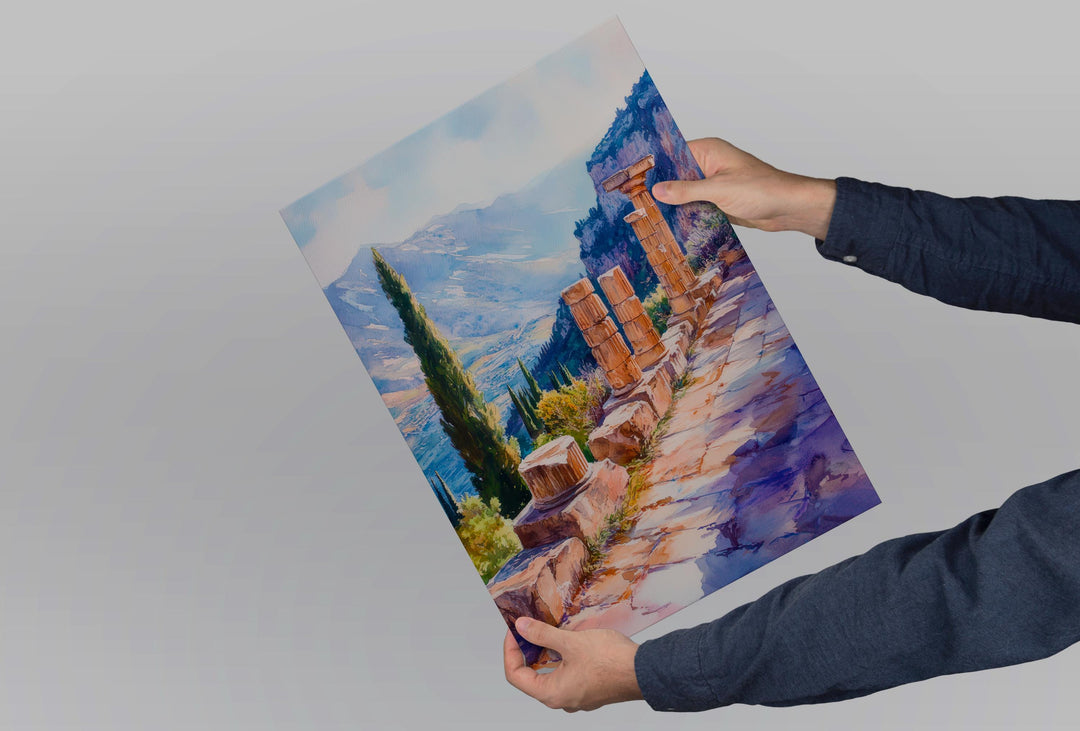 Delphi Watercolor Poster Greece Travel Print Wall Art Home Decor Gift Greek Site Souvenir Ancient Ruins Oracle History Wall Decor Hanging