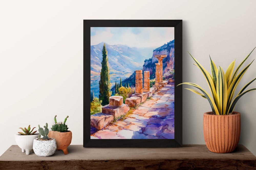 Delphi Watercolor Poster Greece Travel Print Wall Art Home Decor Gift Greek Site Souvenir Ancient Ruins Oracle History Wall Decor Hanging