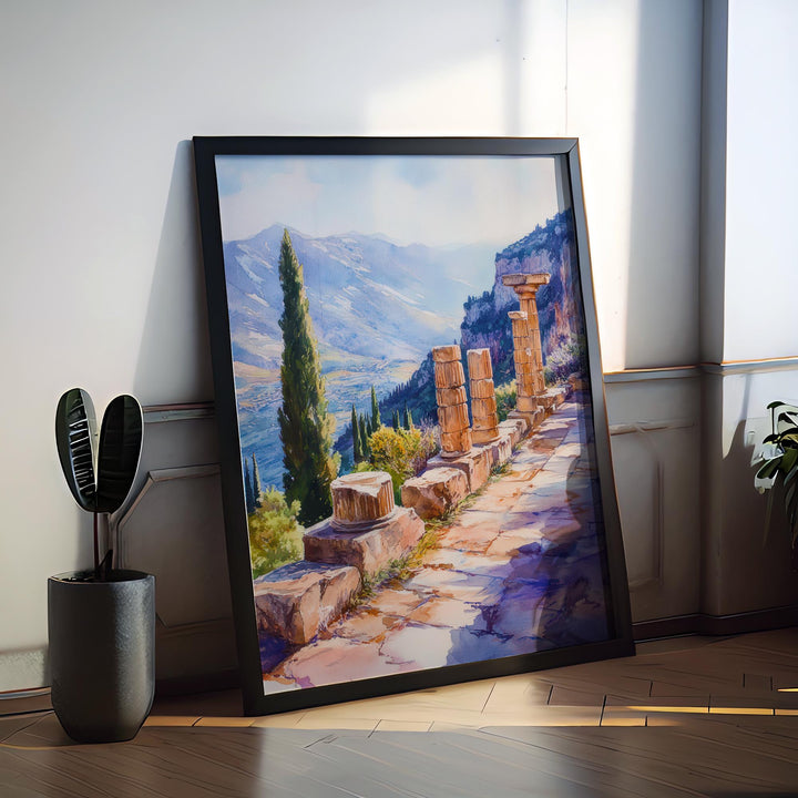 Delphi Watercolor Poster Greece Travel Print Wall Art Home Decor Gift Greek Site Souvenir Ancient Ruins Oracle History Wall Decor Hanging